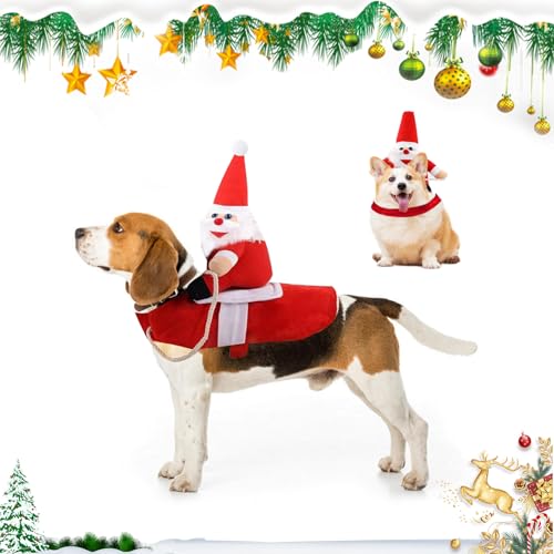 Hunde Weihnachtskostüm, Hundekostüm Weihnachten, Hund Weihnachtsmann Kostüm, Haustier Weihnachtskostüm für Katze und Hund mit Santa Claus Reiten auf Haustier Für Weihnachten, Party, Geburtstag (L) von JIEBAO