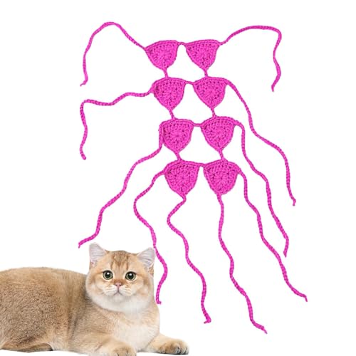 JIEBWCHA Gehäkeltes Katzenoutfit, gestricktes Katzenoutfit, Haustierkleidung mit 8 BHS, Handgemachte Wollkätzchen-Bikini-Kleidung, kreative Hundeunterwäsche, Foto-Requisiten von JIEBWCHA