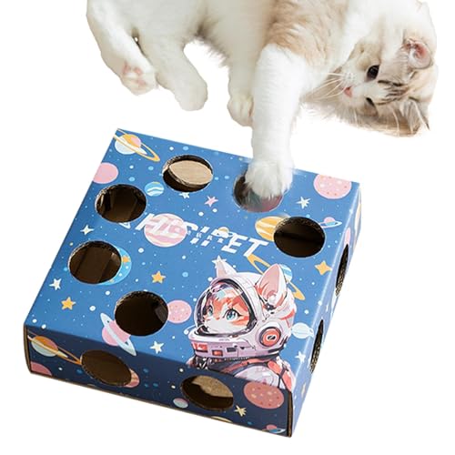 JIEBWCHA Katzen-Puzzle-Box, Katzen-Puzzle-Box-Spielzeug, Interaktives Kätzchenspielzeug, Whack Mole Katzenfederspielzeug, interaktiver Katzenkratzer für Hauskatzen, elektrisches Kätzchenspielzeug von JIEBWCHA