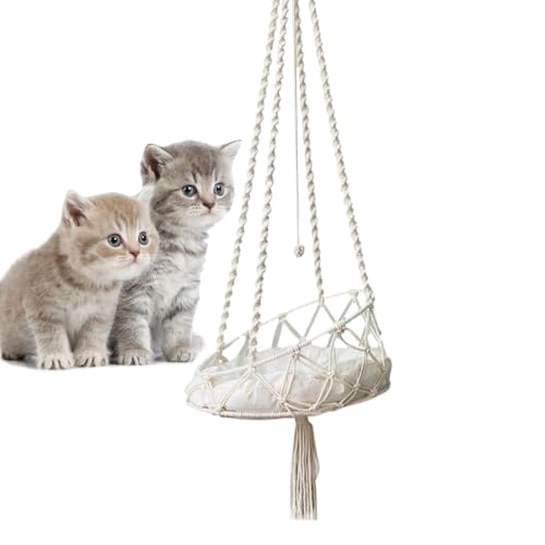 JIEBWCHA Katzenschaukel Hängematte, Makramee-Katzenhängematte, Boho-Schaukelbett-Hängematte Für Hauskatzen, Hängende Katzennester, Stricken Hängen Katze Nester Pet Schaukel Pet Bett von JIEBWCHA