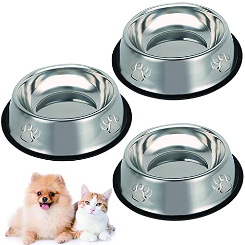 Katzennapf 3 Stück, Futternapf Katze, Katzennäpfe Edelstahl rutschfest Katzen Napf Set, Fressnapf Katze aus Edelstahl Futterschüssel Katze (M-580ml) von JIEYAN