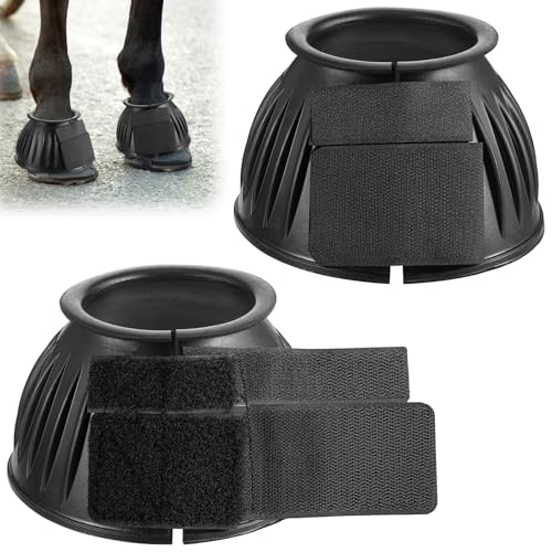 JIEYAO 1 Paar schwarze Pferdestiefel mit Doppelverriegelung, Pferdepflegestiefel, Gummi-Pferdestiefel für Pferde, Schnellwickelhaken und Schlaufe für Schild, Turnout gegen Hufschlagtrauma (L) von JIEYAO