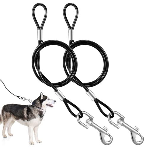 JIEYAO 2 Stück Kausichere Hundeleine,66cm/26in Tie-Out Leinen für Hunde,Hundekette Leine Bissfest Metall Kabel Leine mit Gepolstertem Griff Kettenleine für Große Kleine Hunde Training von JIEYAO