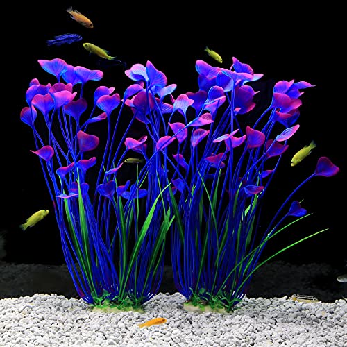 JIH Kunststoffpflanzen für Aquarien, hohe künstliche Pflanzen für Aquarien, Dekoration, 39 cm, 2 Stück (lila) von JIH