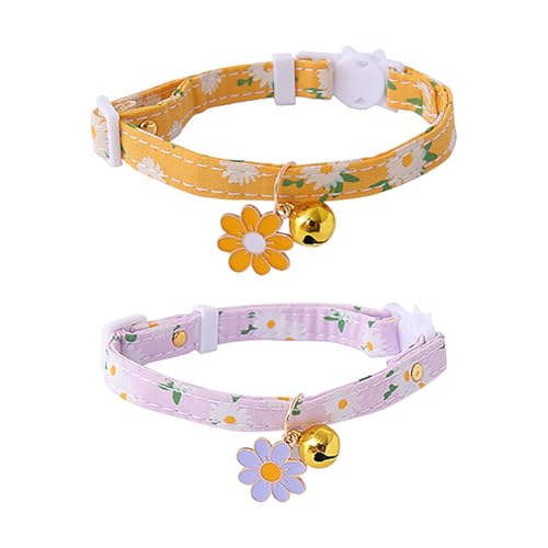 2 Stück Breakaway Blume Katze Halsband Floral Kätzchen Halsband Niedlich Verstellbar Hund Haustier Hochzeit Halsband Kleine Hunde Dekorative Halsband Welpen Halskette Halsband mit Glöckchen Orange von JIHUOO