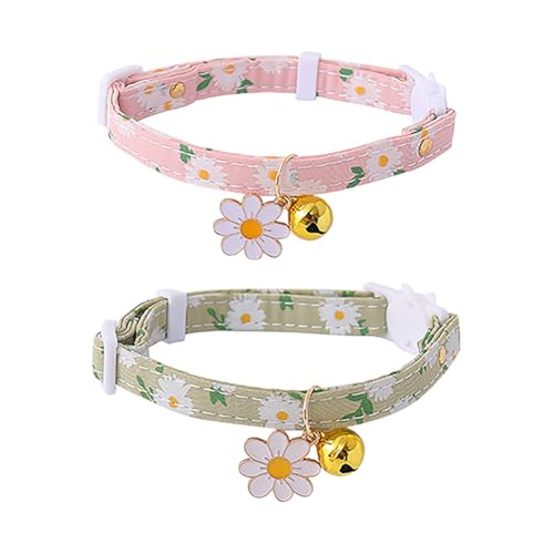 2 Stück Breakaway Blume Katze Halsband Floral Kätzchen Halsband Niedlich Verstellbar Hund Haustier Hochzeit Halsband Kleine Hunde Dekorative Halsband Welpen Halskette Halsband mit Glöckchen Rosa Grün von JIHUOO