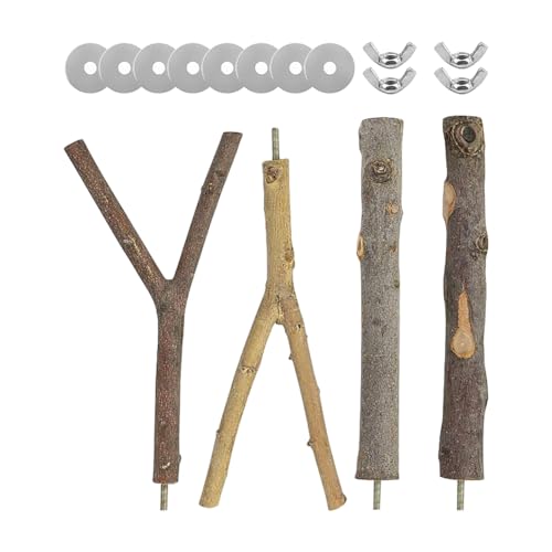 4 Stück große Holz-Sitzstangen für Papageien, Vogelsitzstangen, Naturholz, lange Vogelkäfig-Äste, Sitzstangen, Papageien-Spielständer, Liebesvögel, Spielzeug von JIHUOO