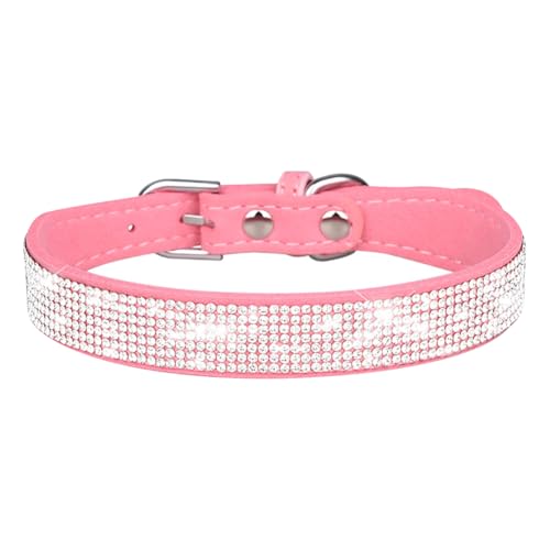 Hundehalsband aus PU-Leder, rosa Strasssteine, weich, glitzernd, Katzenhalsband, verstellbares Haustierhalsband, niedliches kleines Hundehalsband, Kristall, dekoratives Welpenhalsband von JIHUOO