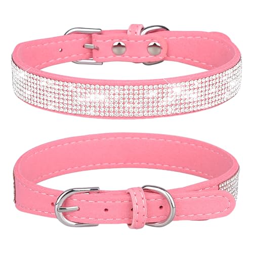 Hundehalsband mit Strasssteinen, glitzernd, rosa, glitzerndes Haustierhalsband, niedliches Welpenhalsband, funkelndes Hundehalsband, weich, verstellbar, Kätzchenhalsband, ausgefallenes von JIHUOO