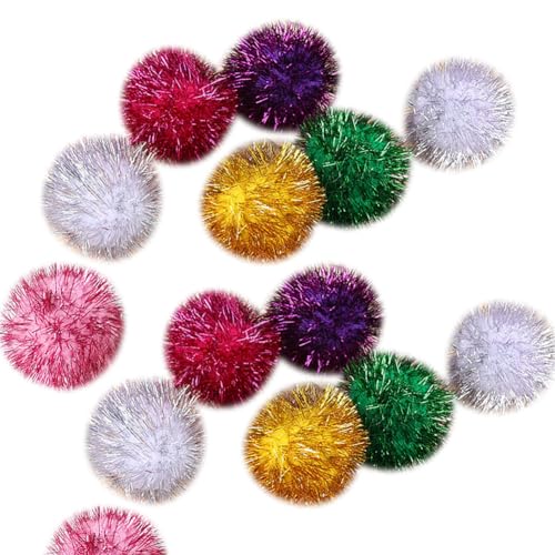 JIHUOO 20 Stück 5 cm Katzenspielzeug, Pompom-Bälle, Katzenspielzeug, weiche Bälle, Kätzchenspielzeug, Knisterbälle, interaktives Katzenspielzeug, Bälle, Kätzchen, Jagdspielzeug, Glitzer von JIHUOO