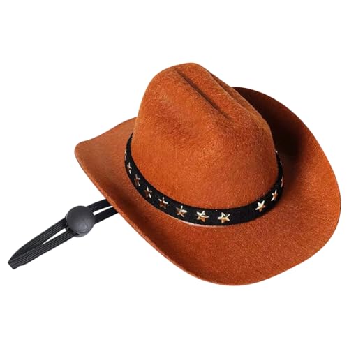 JIHUOO Cowboyhut für kleine Haustiere, Katze, Cowgirl-Hut, Cosplay, Party, Hund, Halloween-Kostüm, Mütze, Western-Kostüm, Haustier-Hut, Halloween-Kopfbedeckung mit verstellbarem Riemen, Braun von JIHUOO