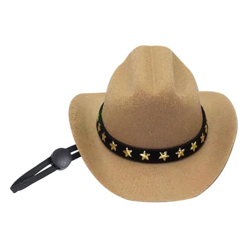 JIHUOO Cowboyhut für kleine Haustiere, Katze, Cowgirl-Hut, Cosplay, Party, Hund, Halloween-Kostüm, Mütze, Western-Kostüm, Haustier-Hut, Halloween-Kopfbedeckung mit verstellbarem Riemen, Khaki von JIHUOO