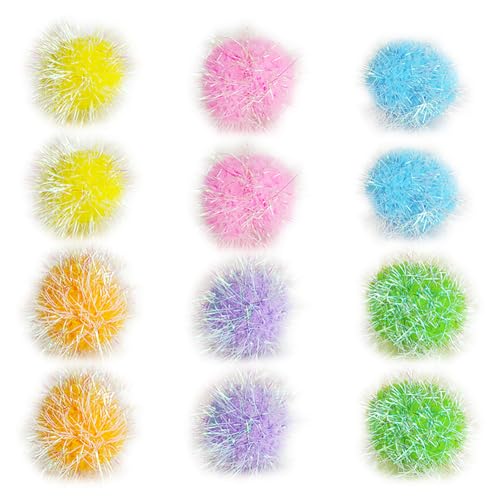 JIHUOO Glitzer-Pompons, 6 cm, große Pompons, weiche Katzenspielzeug, Bälle für Kätzchen, leicht, interaktives Spielzeug, 18 Stück von JIHUOO