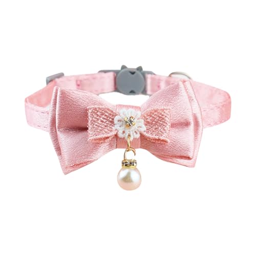 Katzenhalsband mit Fliege, abnehmbare Schleife, verstellbares Katzenhalsband, niedliches Welpenhalsband, dekoratives Haustierhalsband mit Kunstperlen, Rosa von JIHUOO