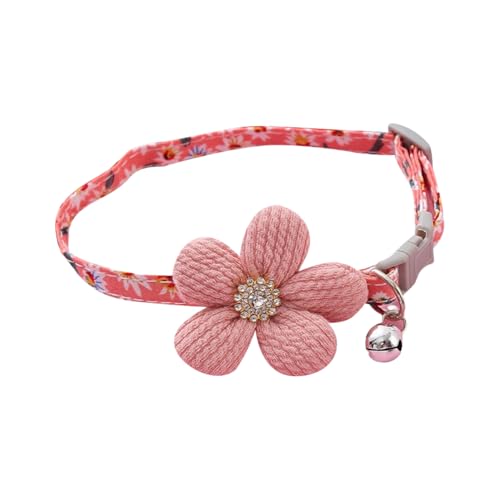 Kleines Hundehalsband mit Blume, niedliches Welpenhalsband mit Glöckchen, verstellbar, Strasssteine, Katzenhalsband, Kristall, Haustierhalsband für Katzen, Hunde, Rosa von JIHUOO