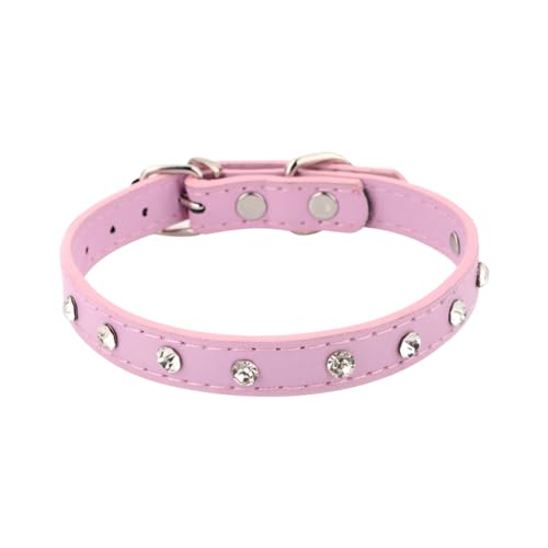 Strass-Hundehalsband, glitzernd, für kleine Haustiere, Kristall, Welpenhalsband, rosa, PU-Leder, Katzenhalsband, niedliches Nieten, Kätzchenhalsband für kleine Haustiere von JIHUOO