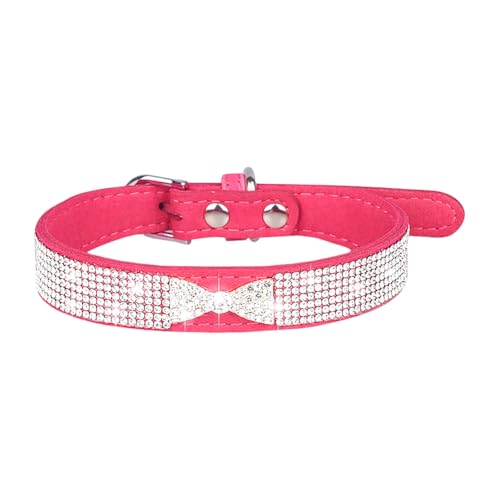 Strasshalsband für kleine Hunde, niedliches Kristall-Katzenhalsband, verstellbar, glitzernd, Welpenhalsband, glitzernd, für kleine Haustiere, mit Schmuckstein für Hündinnen, Katzen, Hot Pink von JIHUOO