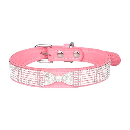 Strasshalsband für kleine Hunde, niedliches Kristall-Katzenhalsband, verstellbar, glitzernd, Welpenhalsband, glitzernd, für kleine Haustiere, mit Schmuckstein für Hündinnen, Katzen, Rosa von JIHUOO