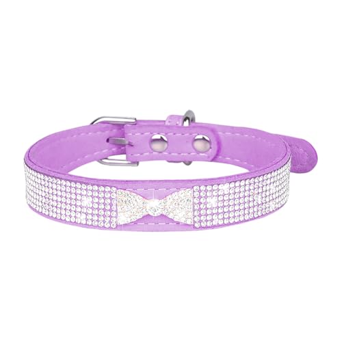 Strasshalsband für kleine Hunde, niedliches Kristall-Katzenhalsband, verstellbar, glitzernd, Welpenhalsband, glitzernd, für kleine Haustiere, mit Schmuckstein für Hündinnen, Katzen, Violett von JIHUOO