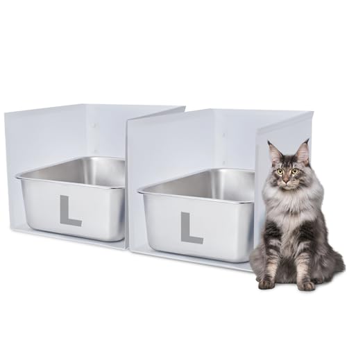 JIMEIQI Katzentoilette aus Edelstahl, 44,5 x 34,5 x 33 cm, Standard-Katzentoilette aus Metall mit 40 cm hohem Seitenschutz, antihaftbeschichtet, kein Geruch, hohe Kätzchen-/Kätzchentoilette mit von JIMEIQI