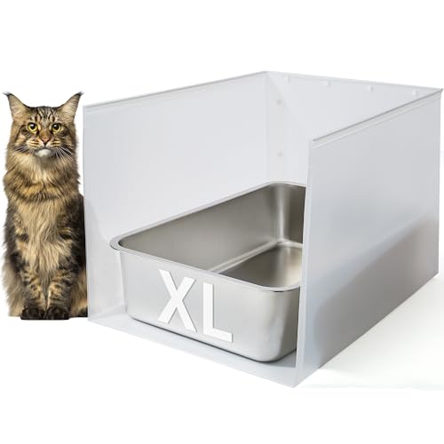 JIMEIQI XL Edelstahl-Katzentoilette mit 40,6 cm hohem Seiten-Urinierschutz, 61 x 40,6 x 15,2 cm, extra große Edelstahl-Katzentoilette für große Katzen, antihaftbeschichtet, kein Geruch, von JIMEIQI