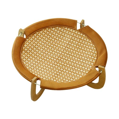 JINGAN Haustier-Schlafunterlage, Rattan-Matte, Rattan-Katzenbett, Kühlbett für Haustiere aus natürlichem Rattan | Kratzfestes Katzenhochbett, Sommermatratze mit Holzsockel für Katzen, Welpen, Kät von JINGAN