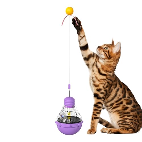 Katzen-Futterspender mit LED-Beleuchtung, interaktiv, langsamer Futterspender, Tumbling Futternapf mit Stab, Lebensmittelqualität, Futterspender für Kätzchen von JINGAN