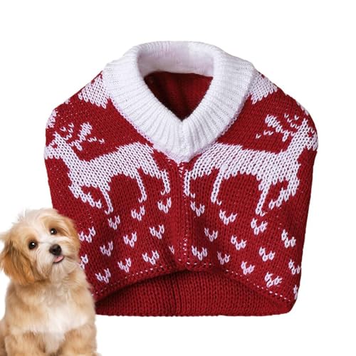 Strickmütze für kleine Hunde, Snoods für Hunde, Größe M, handgefertigt, gestrickt, mit Ball, Liebes- und Schneeflockenmuster, elastisches Elch-Design von JINGAN