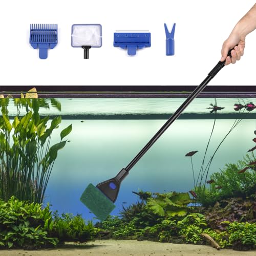 JINGHANGER Aquarium Reinigungsset 5-in-1 Fish Tank Reiniger Set mit Algenschaber, Glasschwamm, Wasserpflanzenclip, Wasserpflanzenrechen, Fischnetz Zubehör für Aquarien von JINGHANGER