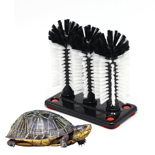 JINGHANGER Schildkrötenbürste mit Saugnapf 3 Bürstenköpfe Turtle Shell Cleaning Brush Starke Saugwirkung Zubehör für Schildkrötenbecken für Aquarien 18,5x9,5x19 cm von JINGHANGER