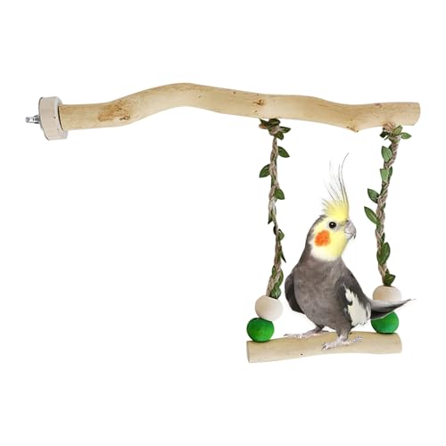 Vogelschaukel mit Naturholzsitzstange 26x17 cm Sitzstangen für Vögel Papagei Holzplattform Vogelspielzeug für Sittichen, Aras, Papageien, Love Birds von JINGHANGER