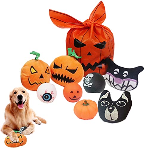 JINGLING 3 Stück Halloween Plüsch Hundespielzeug | 8 Stück/Set Reizender Kürbis Geist Hund Augapfel Spinne Hundespielzeug – Halloween Hundespielzeug, lustiges Spielzeug für Hunde, Plüschspielzeug mit von JINGLING