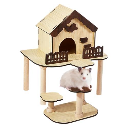 JINGLING Hamsterhütte – Holzhütte aus vergoldetem Bär mit Kletterleiter, Käfigzubehör für Erkundung, Schlafnest, Spiel, Fütterung, kleine Tiere JINGLING Hamsterhütte – Holzhütte aus vergoldetem Bär mit Kletterleiter, Käfigzubehör für Erkundung, Schlafnest, Spiel, Fütterung, kleine Tiere von JINGLING