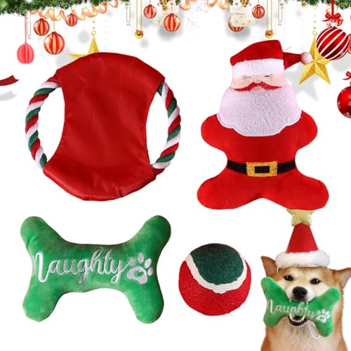 JINGLING Interaktives Kauspielzeug für Hunde, quietschendes Kauspielzeug für Hunde,Plüsch-Weihnachts-Kauspielzeug für Hunde | Interaktive Flugscheibe und Spielzeugball für gelangweilte mittelgroße und von JINGLING