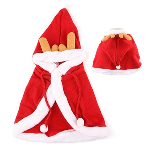 JINGLING Rotes Weihnachts-Hundekostüm, Katzen-Weihnachtsoutfit - Niedlicher Christmas Elements Haustierumhang mit Geweih,Hundekostüm, Welpenumhang, mehrere Größen, Festliche Urlaubsbekleidung für von JINGLING