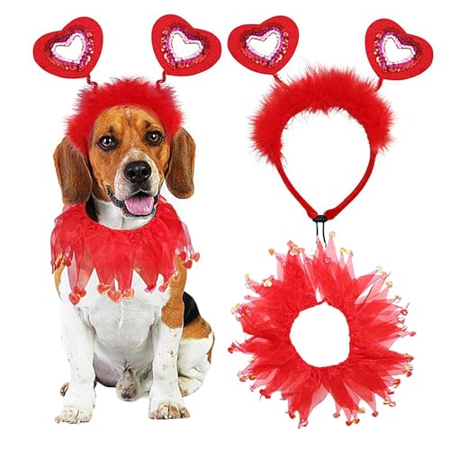 JINGLING Valentinstag Stirnband Hund, Hund Valentinstag Outfit | Bänder Hundehalsband Rotes Herz-Stirnband zum Valentinstag - Hundebekleidungs-Outfits für mittelgroße bis große Hunderassen von JINGLING