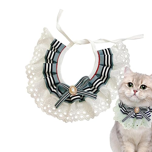 Katzenhalsband mit Fliege,Streifenmuster Katzen-Spitzenhalsband mit Schleife | Elastisches, bequemes Haustierzubehör aus Polyester für kleine Hunde, süßes Welpenzubehör für Katzen, Hunde, Jingling von JINGLING