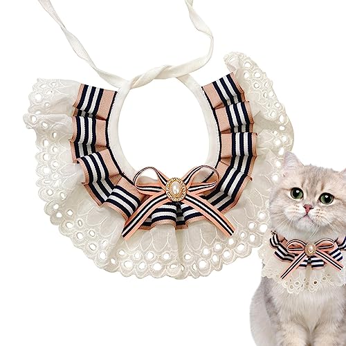 Süßes Katzenhalsband, Katzenhalsband aus Spitze mit Fliege und Streifenmustern, Bequemes, elastisches Polyester-Welpenzubehör für Katzen, Hunde, Kaninchen, niedliches Haustierzubehör für Jingling von JINGLING