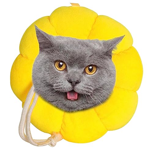 Weicher Katzenkegel - Verstellbares, lecksicheres Baumwollhalsband in Sonnenblumenform - Niedliches, wiederverwendbares, atmungsaktives elisabethanisches Halsband, weicher Erholungskegel für Jingling von JINGLING