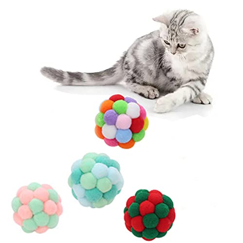 JINGSHUBO 4Pcs Katzenspielzeug Bälle mit Geräusch Katze Bälle Spielzeugball Buntes Haustier Plüsch Hüpfball Kauspielzeug Interaktives Katzenspielzeug für Katzen von JINGSHUBO