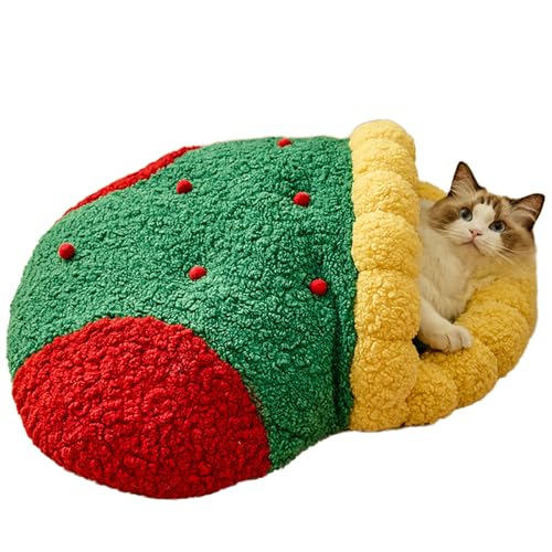 Bettmatte für Haustiere Weihnachtskatzekatzenbett Flauschig, Katzenkorb Katzenkissen KuschelhöHle Katze Katzenkorb Donut-Kuschelbett,Katzenhaus Indoor Hundebett Kleine Hunde (M, Christmas sock) von JINGTOPS