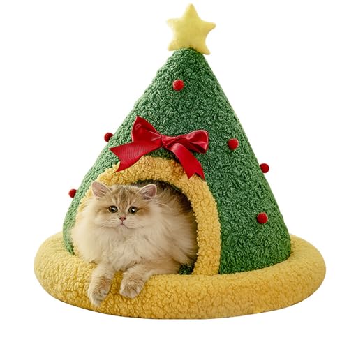 Bettmatte für Haustiere Weihnachtskatzekatzenbett Flauschig, Katzenkorb Katzenkissen KuschelhöHle Katze Katzenkorb Donut-Kuschelbett,Katzenhaus Indoor Hundebett Kleine Hunde (M, Christmas tree) von JINGTOPS