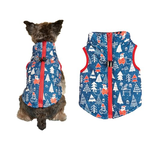 Hundejacke Winter Warm Pet Hund Kleidung Winddicht Hundemantel Warme Pet Hund Jacke Weihnachten Haustierkostüme mit D-Ring für kleine, Mittelgroße Hunde (Blauer Elch, L) von JINGTOPS