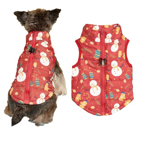 Hundejacke Winter Warm Pet Hund Kleidung Winddicht Hundemantel Warme Pet Hund Jacke Weihnachten Haustierkostüme mit D-Ring für kleine, Mittelgroße Hunde (roter Schneemann, M) von JINGTOPS