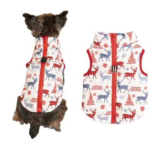 Hundejacke Winter Warm Pet Hund Kleidung Winddicht Hundemantel Warme Pet Hund Jacke Weihnachten Haustierkostüme mit D-Ring für kleine, Mittelgroße Hunde (weißer Elch, M) von JINGTOPS