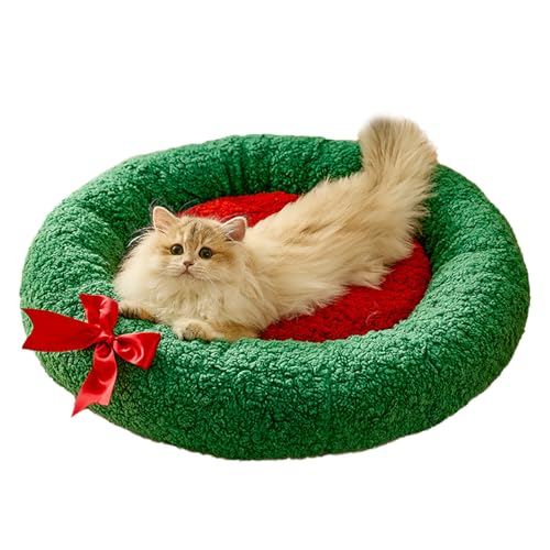 JINGTOPS Bettmatte für Haustiere Weihnachtskatzekatzenbett Flauschig, Katzenkorb Katzenkissen KuschelhöHle Katze Katzenkorb Donut-Kuschelbett,Katzenhaus Indoor Hundebett Kleine Hunde (L, Round) von JINGTOPS