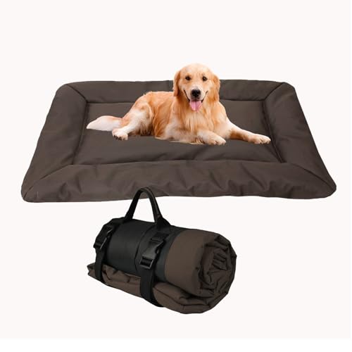 JINGTOPS Hunde Reisebett,Hundematten für Unterwegs,86 x 58 cm Tragbare Hundematte,Outdoor Hundebetten Hund Katze Mat Wärmende Decke für Outdoor Innen,Tragbare Katzenbett,Faltbar Waschbar (braun) von JINGTOPS