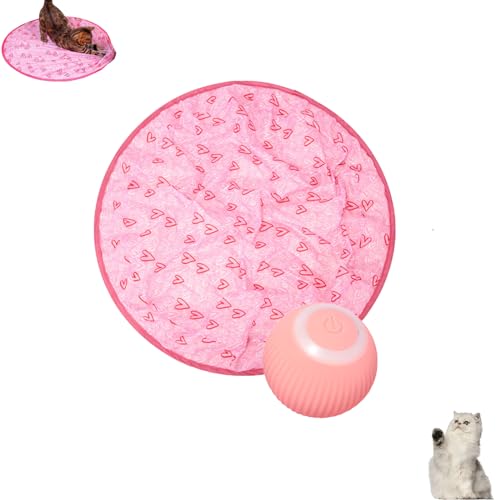 Jagd Katze Matte Spielzeug,Gitarre Katzenspielzeug, 2 In 1 Rolling Smart Ball Katzenspielzeug, Interaktives Katzenspielzeug für Wohnungskatzen,Simulated Interactive Cat Hunting Toy (rosa+rosa) von JINGTOPS