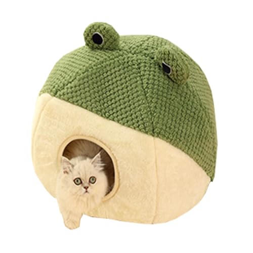 Katzenhöhle Outdoor, Katzenbett,Katzennest,Warm Weich Katzenbetten in Froschform katzenkorb mit Abnehmbarem, Waschbarem Kissen für kleine Haustiere Katzen (M: 50X50X46 cm) von JINGTOPS