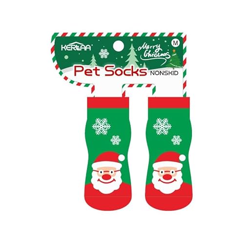 JINSIHU 4 Stück Weihnachten Antirutschsocken für Hunde Weihnachtssocken Indoor Anti-Rutsch-Hundesocken Weihnachtsmann Weicher Elastisch Pfotenschutz Haustiere Warm Halten für Kleine Hunde Katzen XS von JINSIHU